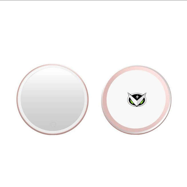 LED Portable Makeup Mirror With Built In Wireless Charger Rose Gold