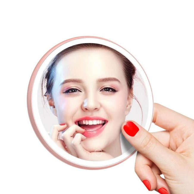 LED Portable Makeup Mirror With Built In Wireless Charger Rose Gold