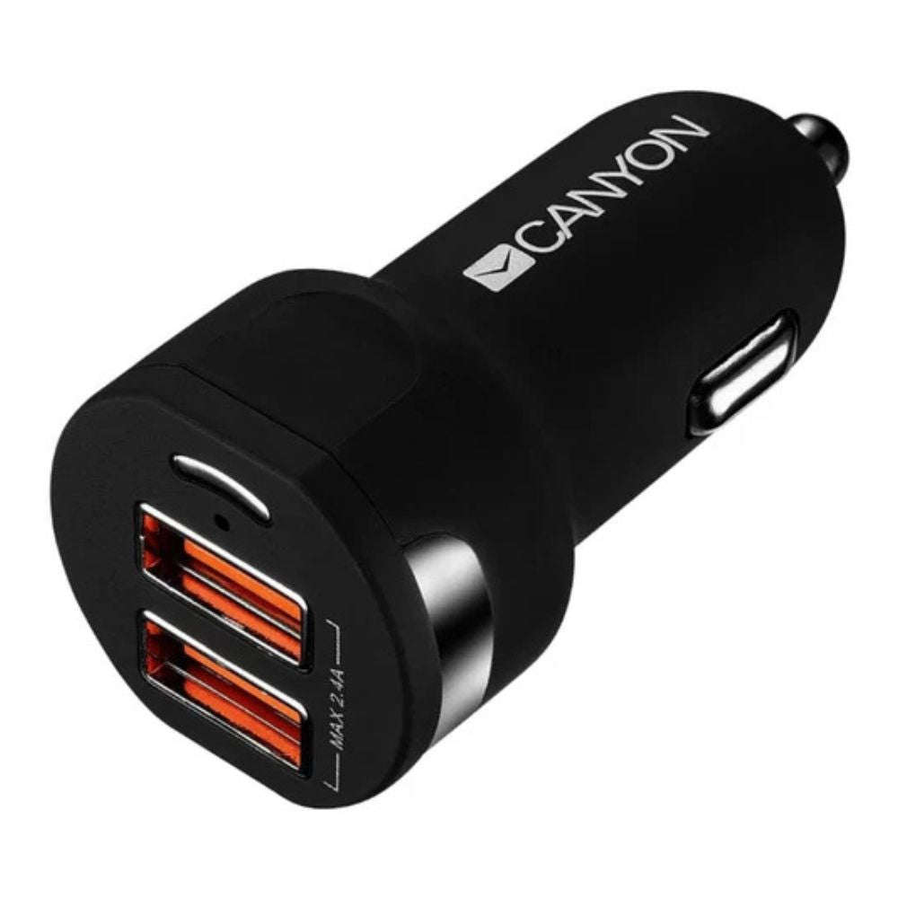 Canyon CNE-CCA04B Dual USB Car Charger  2.4A Fast Charging Adapter for Smartphones & Devices