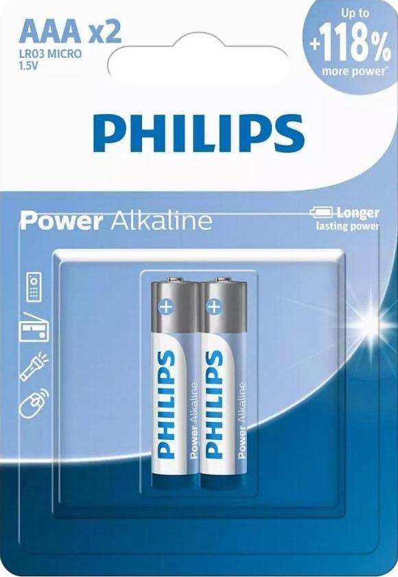 Philips Power Alkaline AAA Batteries - 2 Pack for High-Energy Devices