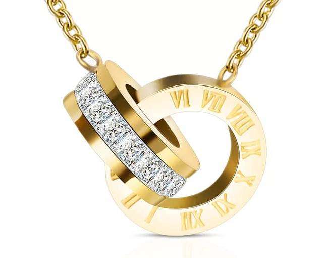 Stainless Steel geelgoud dubbel ring hangertjie met ketting