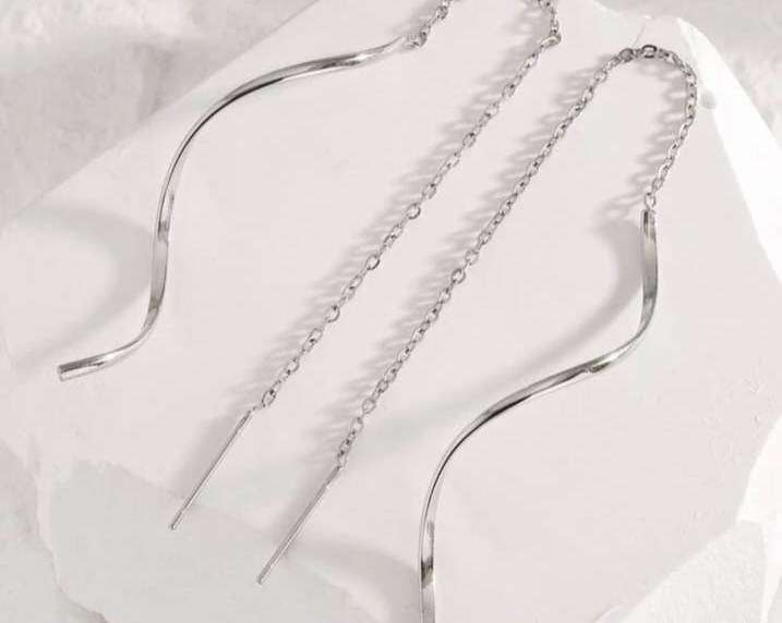Stainless Steel dangling threaded swirl earrings