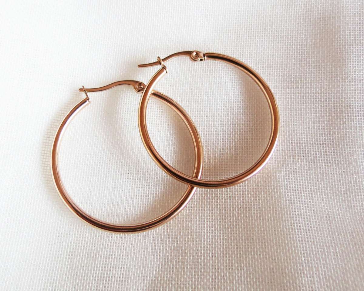 Stainless Steel Roosgoud Hoepel Oorringe (33)