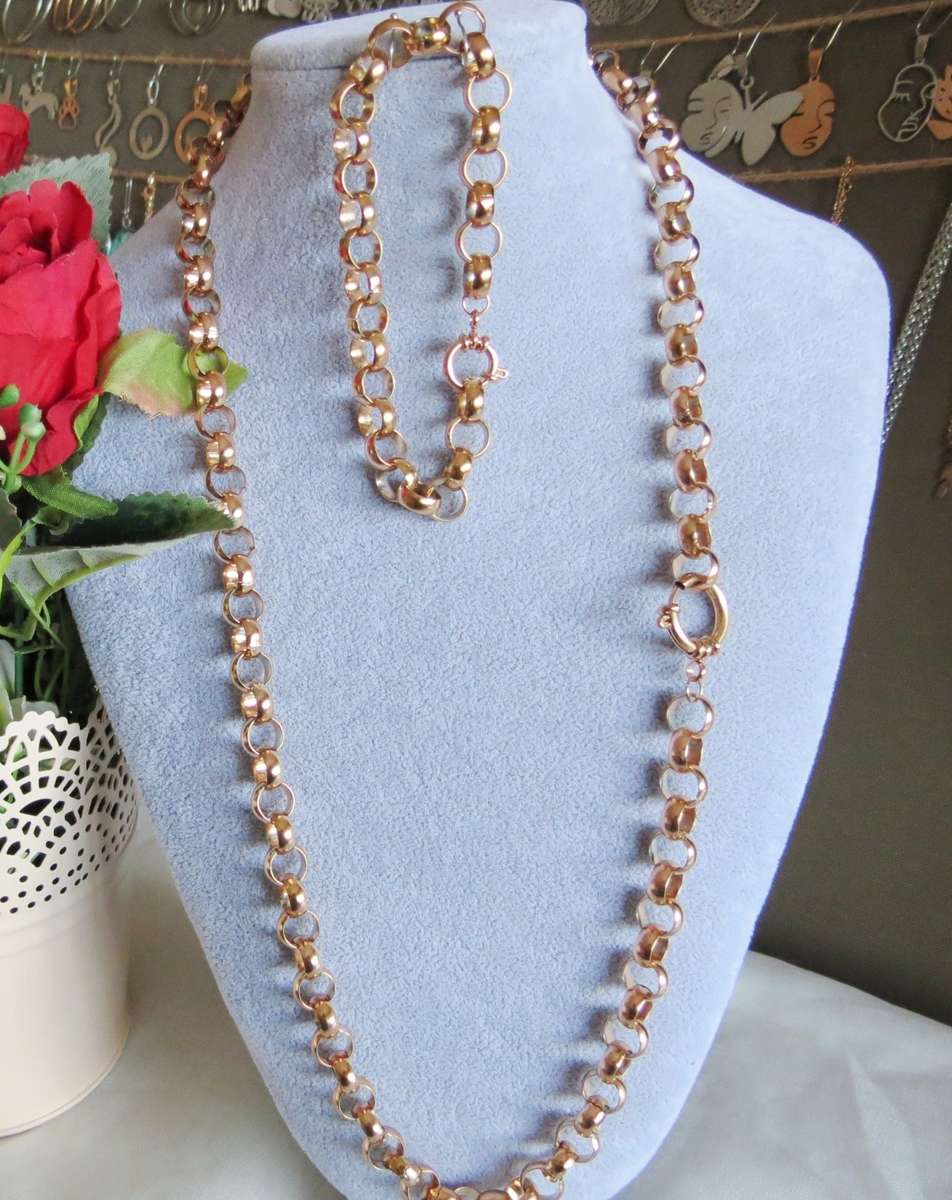 Rosegold Stainless Steel Roly Poly (Belcher) ketting en armband (55/22) 10mm skakels