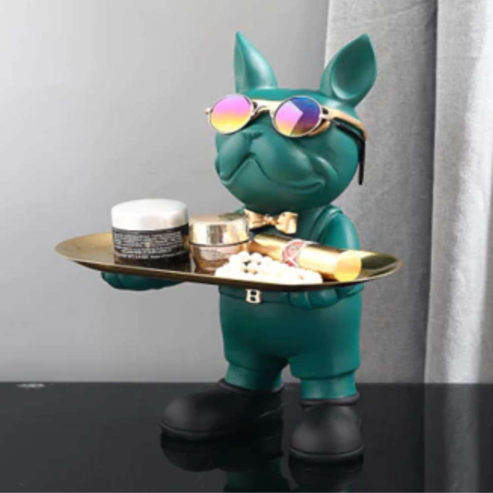 Standing Bulldog Butler With Tray - Green