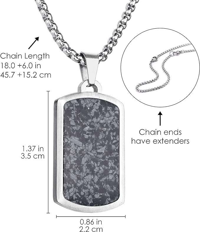 Stainless Steel Gemstone Dog Tag Necklace - Snowflake Obsidian