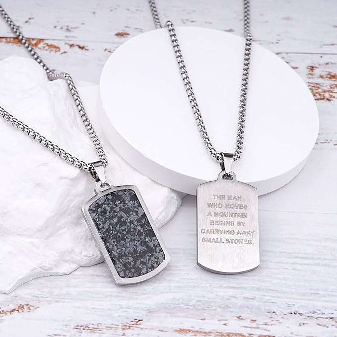 Stainless Steel Gemstone Dog Tag Necklace - Snowflake Obsidian
