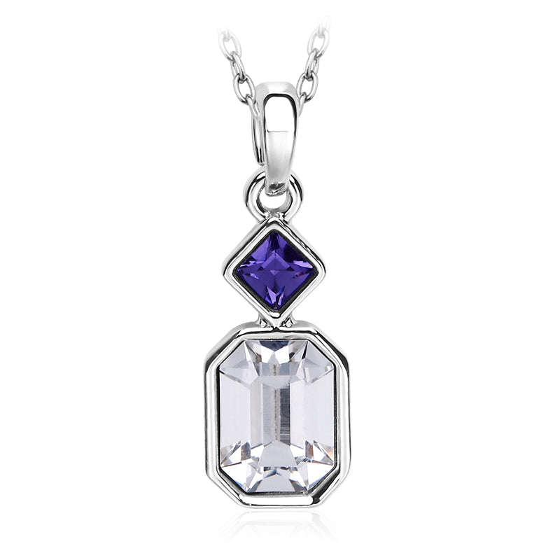 Octagonal Two Stone Necklace 18K White Gold with Swarovski Crystals