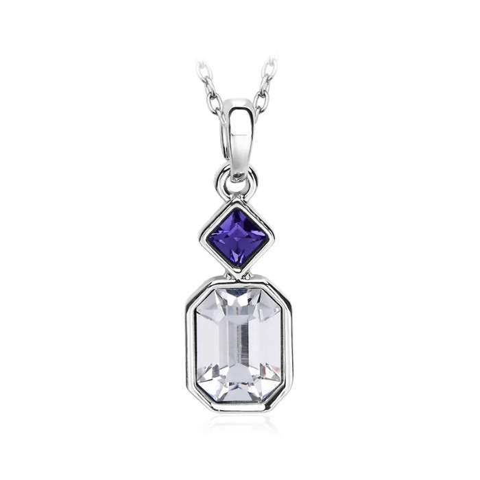 Octagonal Two Stone Necklace 18K White Gold with Swarovski Crystals