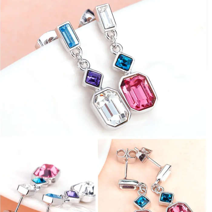 Octagonal Two Stone Necklace 18K White Gold with Swarovski Crystals