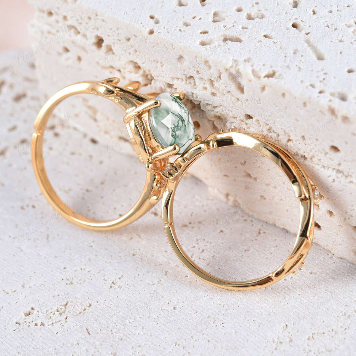 Floral Leaf Natural Moss Agate Adjustable Twin Set