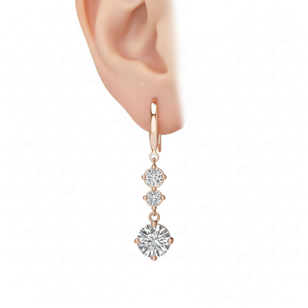 Tri Dangling Rose Gold Hook Crystal Drop Earrings with Crystals from Swarovski