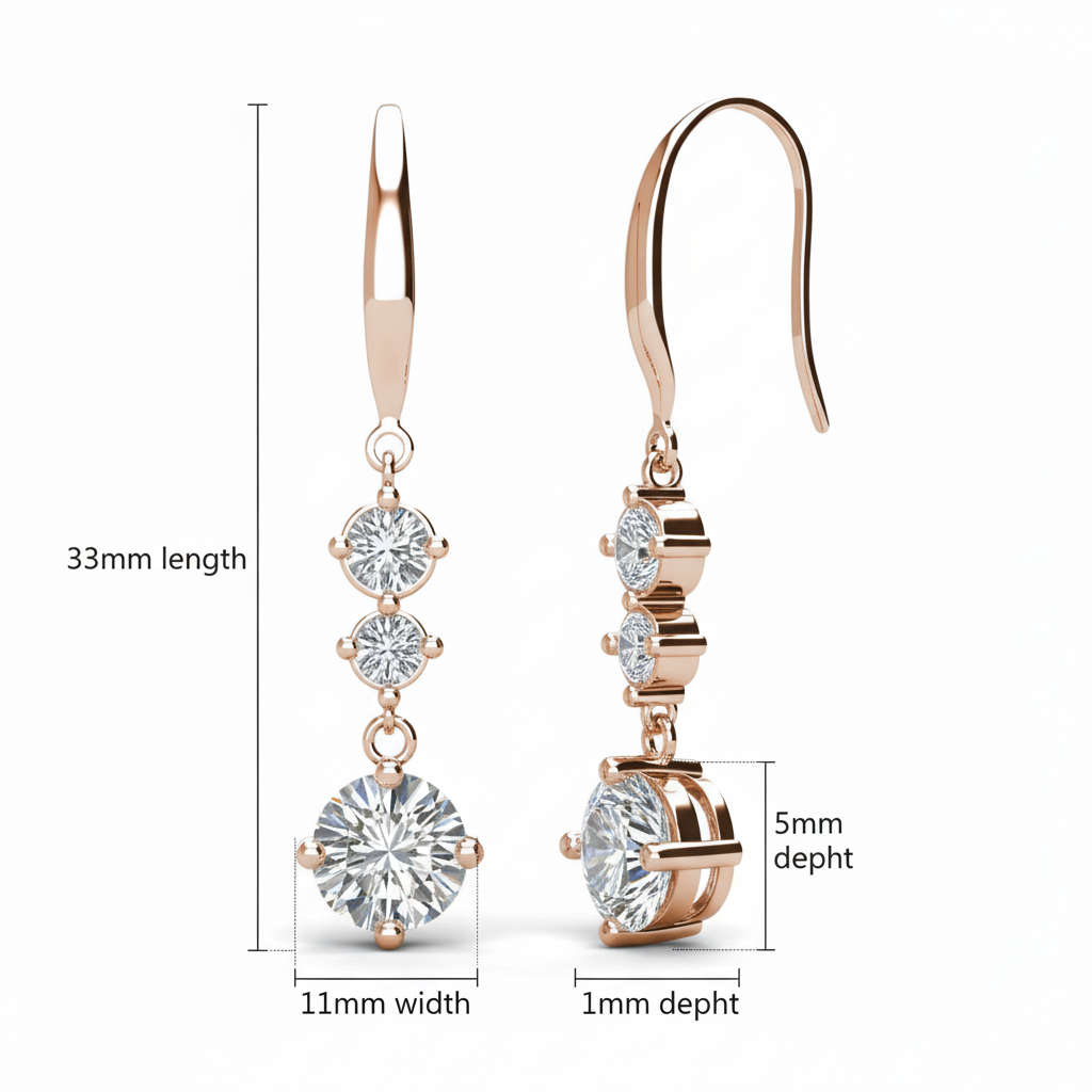Tri Dangling Rose Gold Hook Crystal Drop Earrings with Crystals from Swarovski