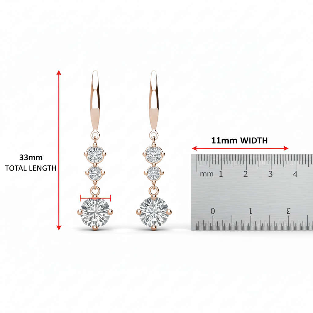 Tri Dangling Rose Gold Hook Crystal Drop Earrings with Crystals from Swarovski