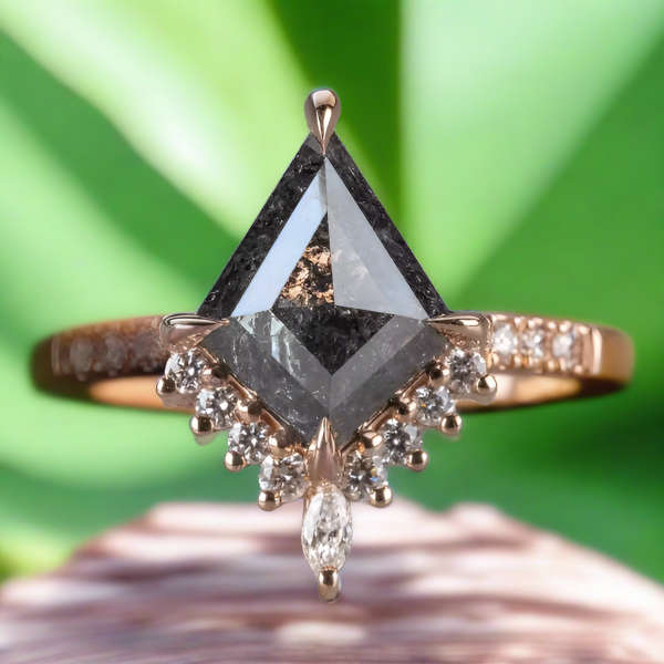 Kite Cut Salt And Pepper Diamond Engagement Ring