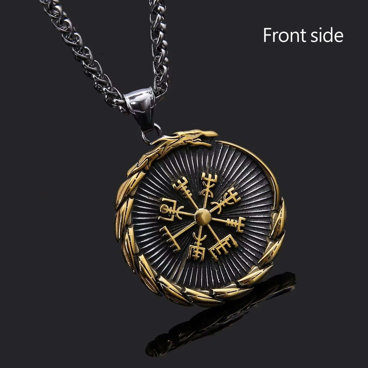 Nordic Valknut Vegvisir Necklace - Gold