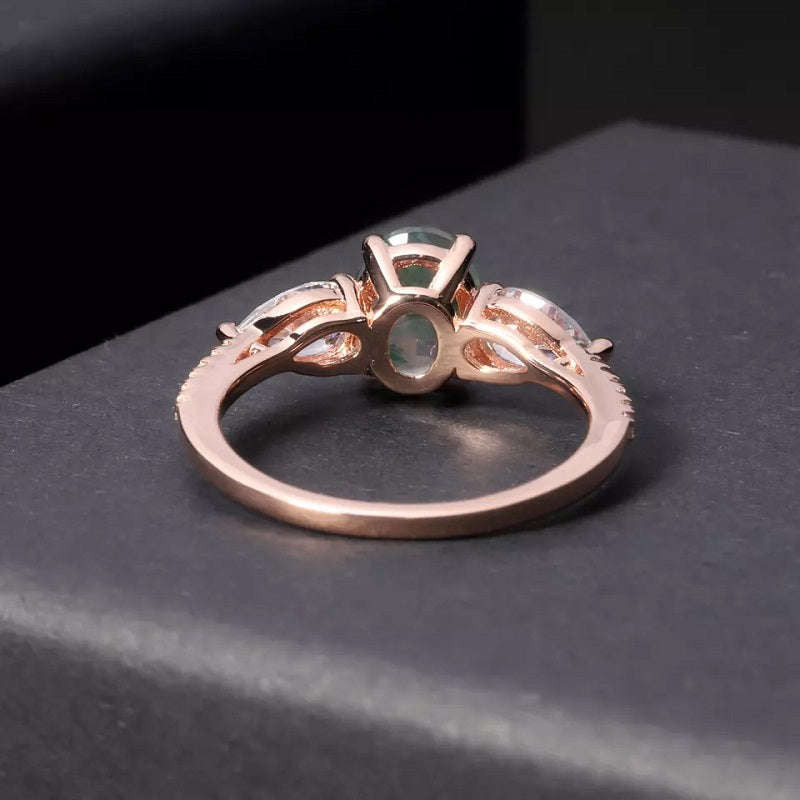 Moss Agate Ring with Pear Side Stone