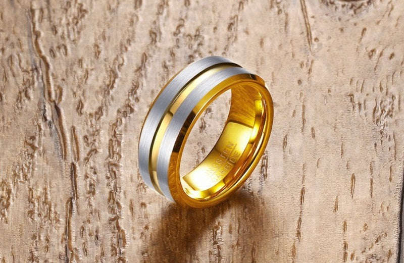 Gold Channel Tungsten Carbide Rings