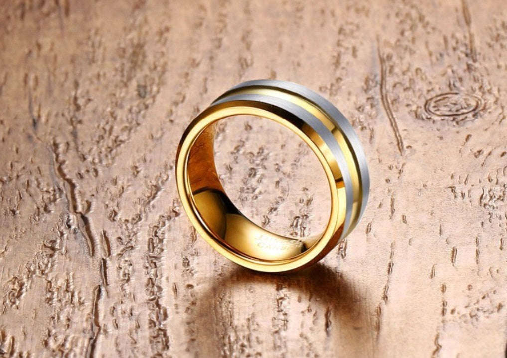 Gold Channel Tungsten Carbide Rings