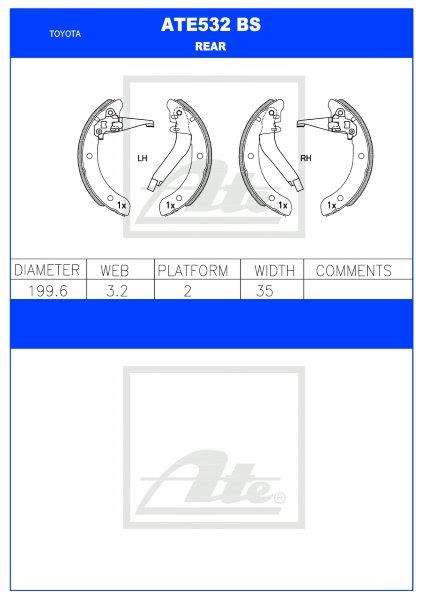 Toyota Corolla E8/E9/E10, Tazz, Conquest Rear Brake Shoe  ATE532BS