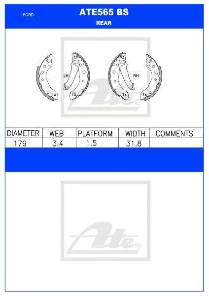 Ford Escort / Fiesta & Mazda Soho  Rear Brake Shoes (ATE565BS)
