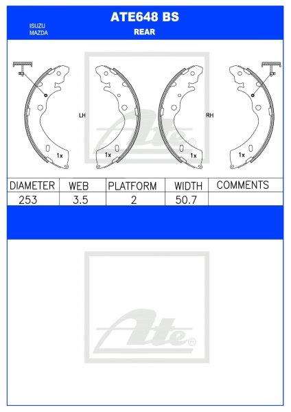 ATE Rear Brake Shoes for Isuzu D-Max I & Isuzu D-Max II - ATE648BS