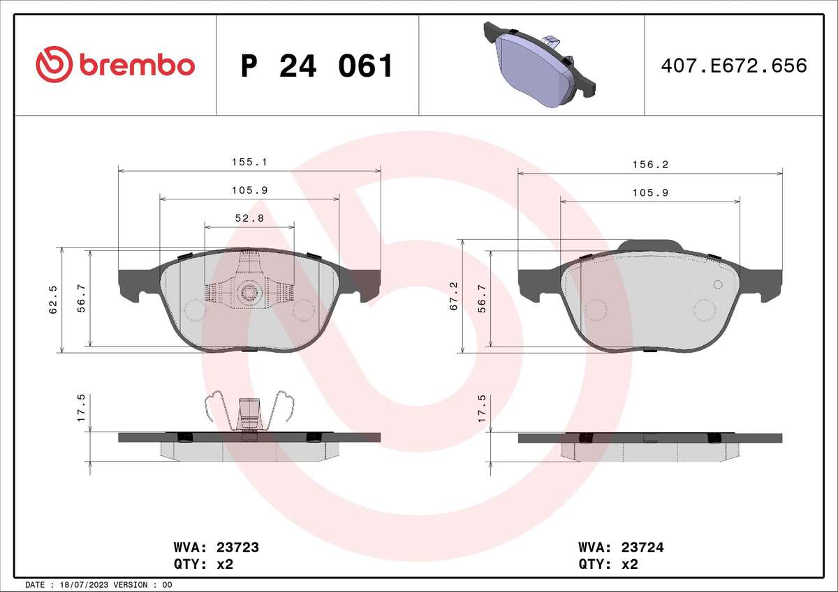 Brembo Front Brake Pads for Ford Focus, Mazda 3, Volvo S40 & More - P24061
