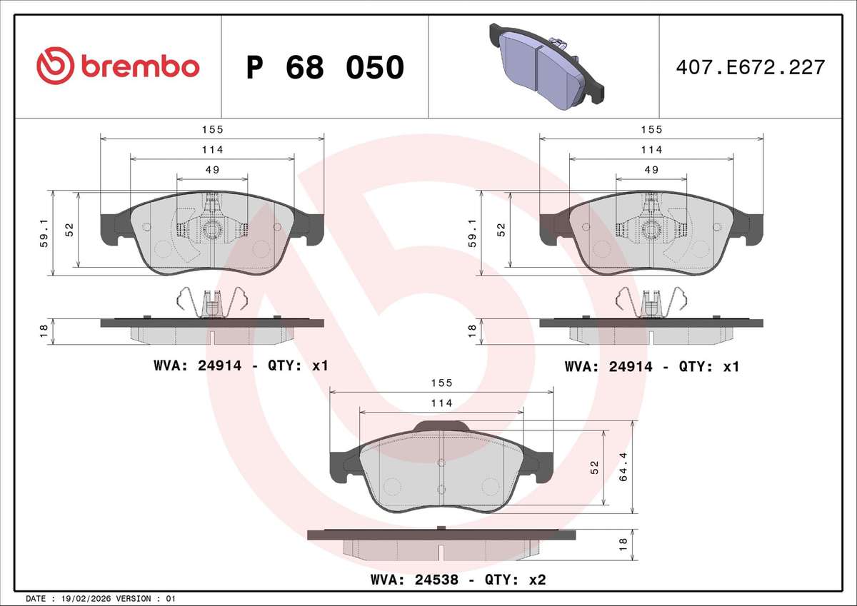 Brembo Front Brake Pads for Renault Megane, Duster, Nissan Juke & More - P68050