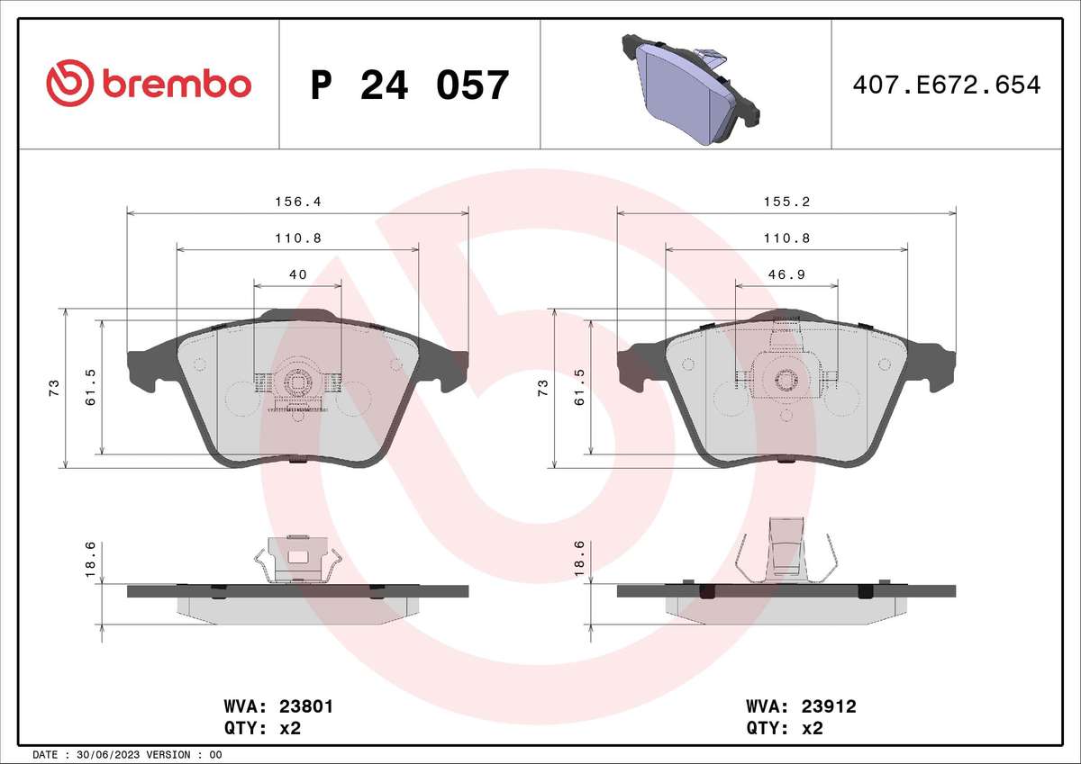 Brembo Front Brake Pad Set for Volvo S40 & V50 - P24057