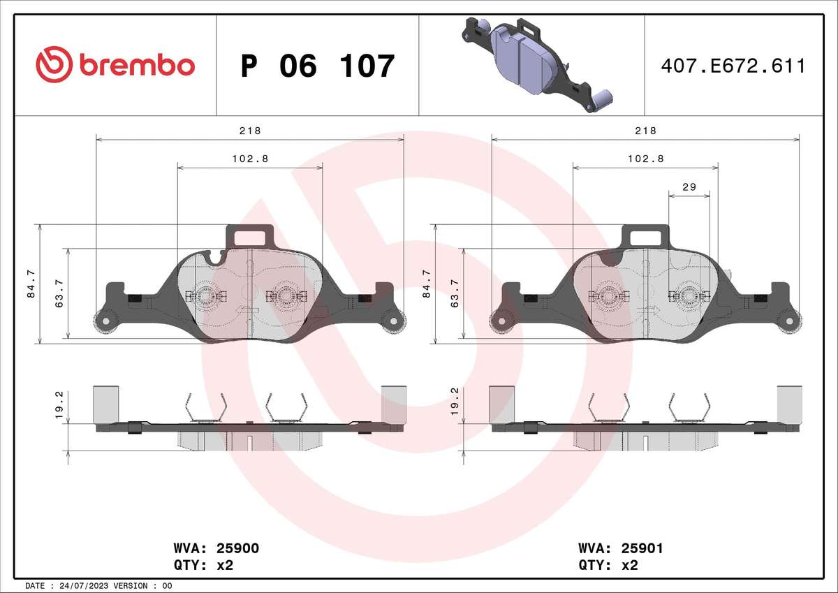 BREMBO Front Brake Pads for BMW 3, 5 & X3 - P06107
