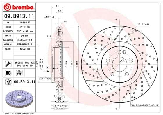 Brake Disc Front (2 In Box) Mercedes A45 Amg W176,W246,W242,C117,X117,X156 (Brembo 09B91311)