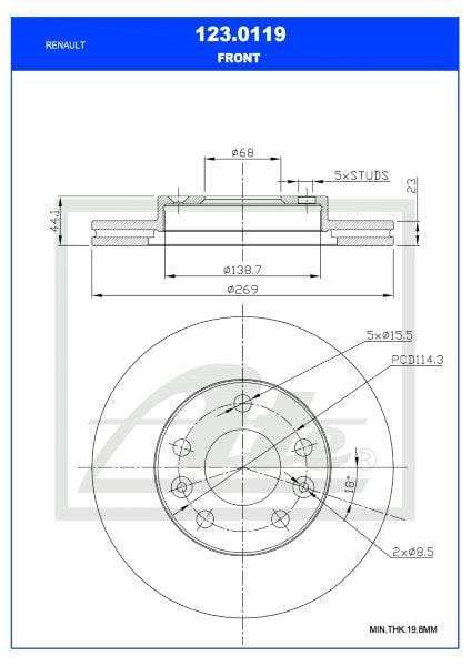 ATE Front Brake Disc for Renault Duster - 123-0119