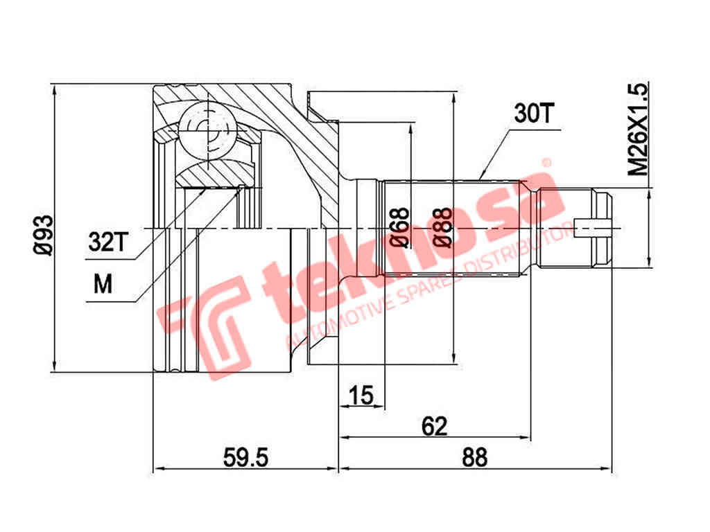 TEKNOSA Front Outer CV Joint (Left or Right) for Honda Cr-V & Honda Accord Estate/Wagon - HO3005
