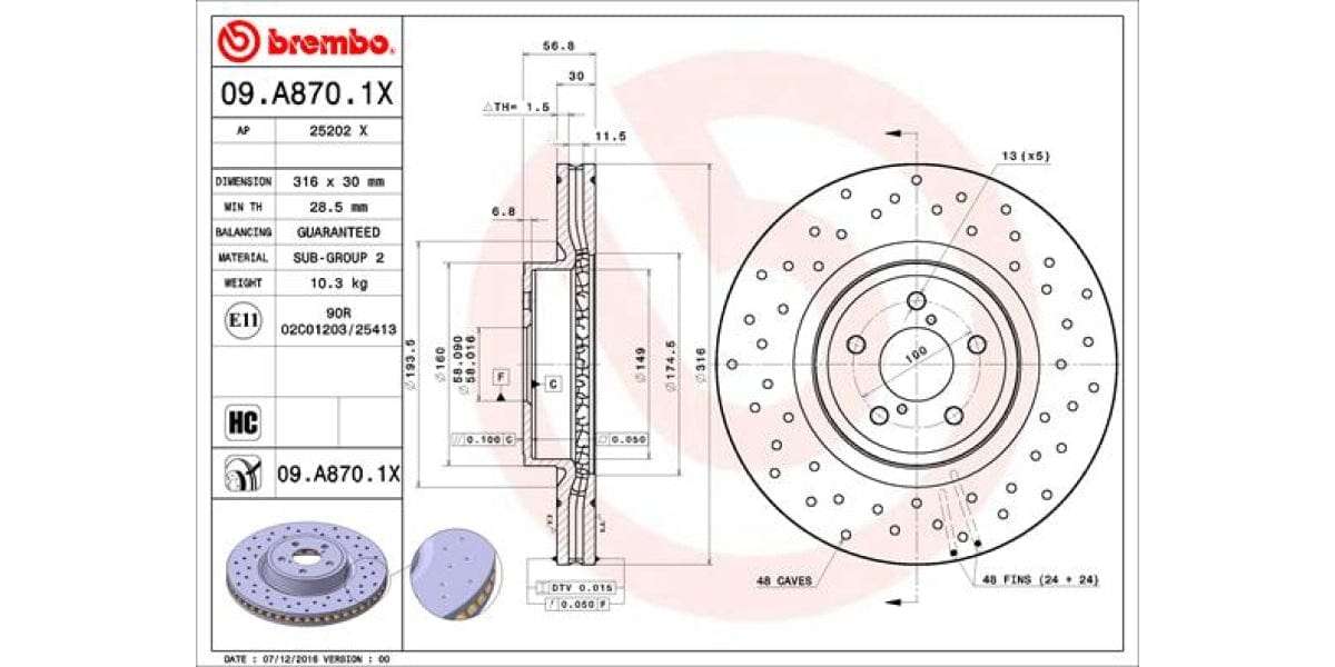Brake Disc Front (1 In Box) Subaru Forester,Legacy,Outback (Brembo 09A8701X)