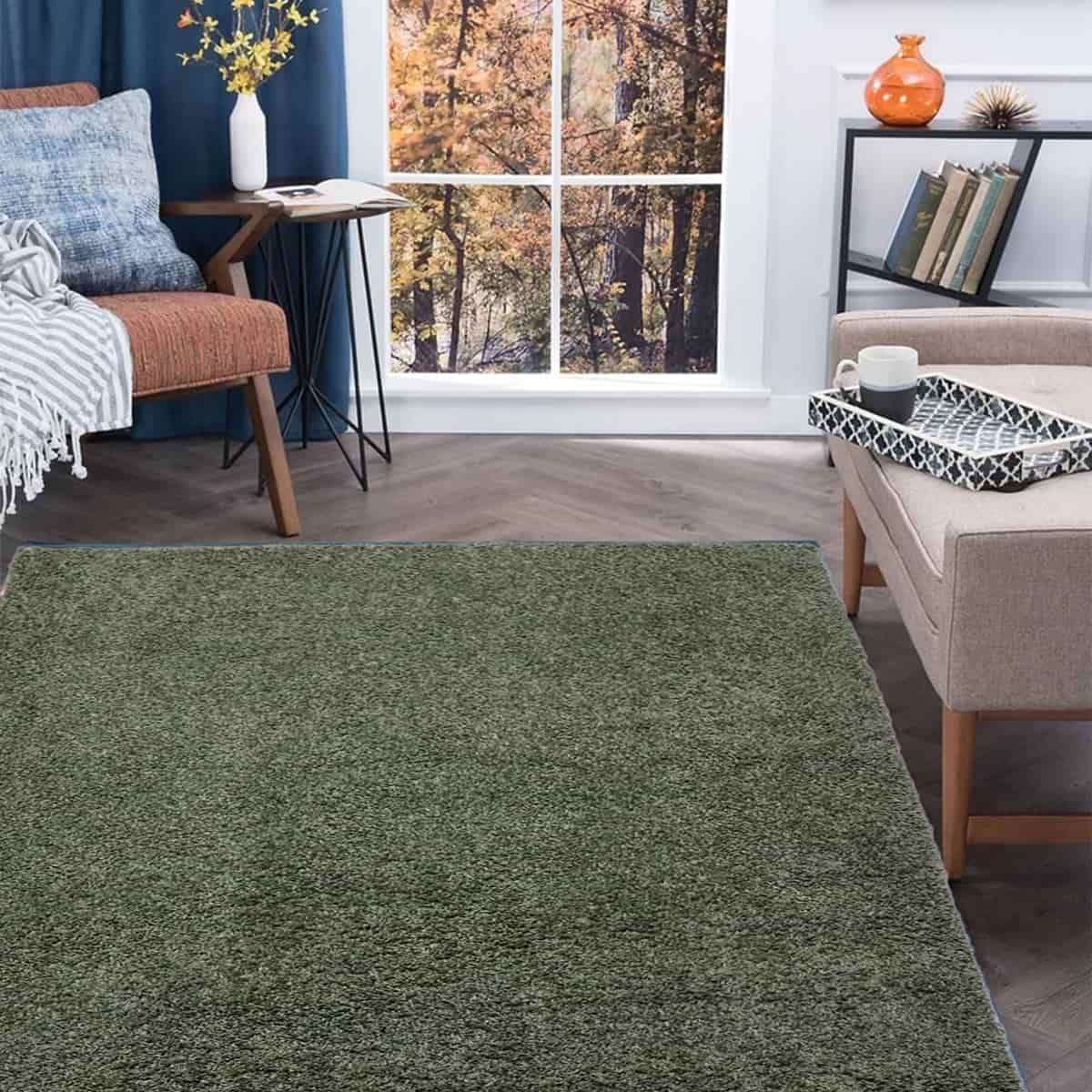 Halhal Polypropylene Shaggy Dark Green Rug 150x200 - 150x200 / Green