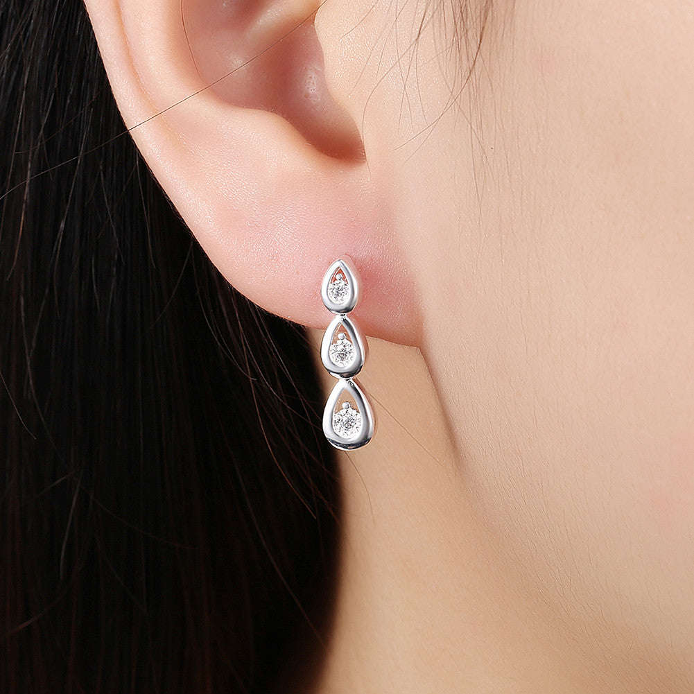 925 Sterling silver filled Ladies layer waterdrop design earrings with crystal detail