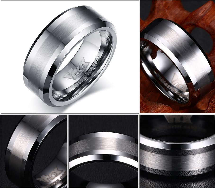 Men's Brushed Silver Design Tungsten Carbide Wedding Ring - US 11