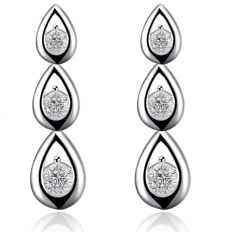 925 Sterling silver filled Ladies layer waterdrop design earrings with crystal detail