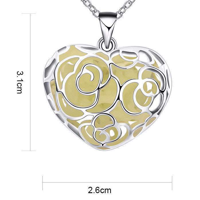 925 Sterling Silver Filled Glow in the dark pendant chunky heart design