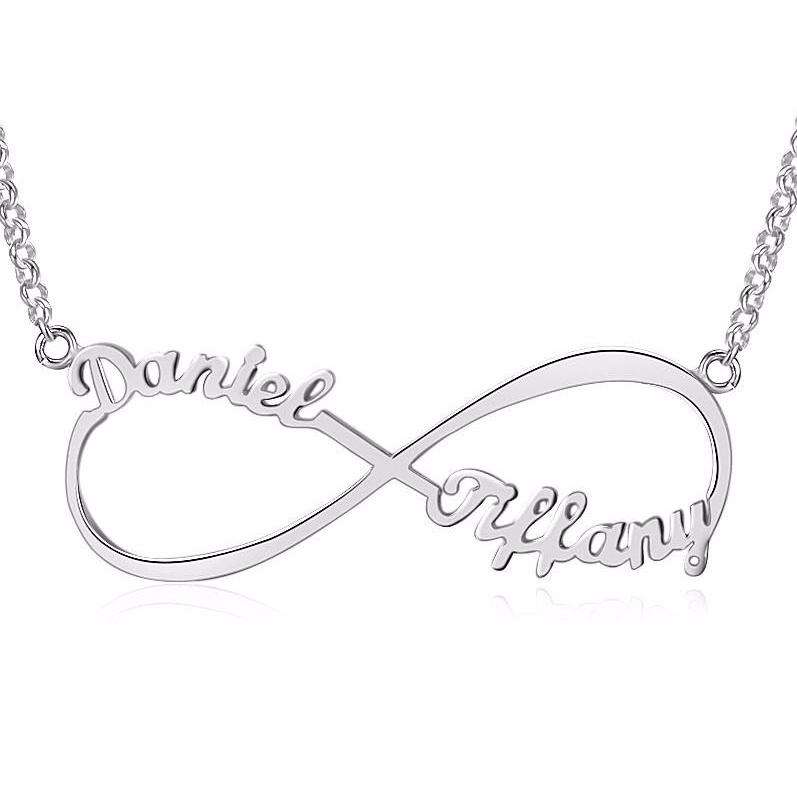 Personalized Name Necklace, Infinity design with 2 names - Silver