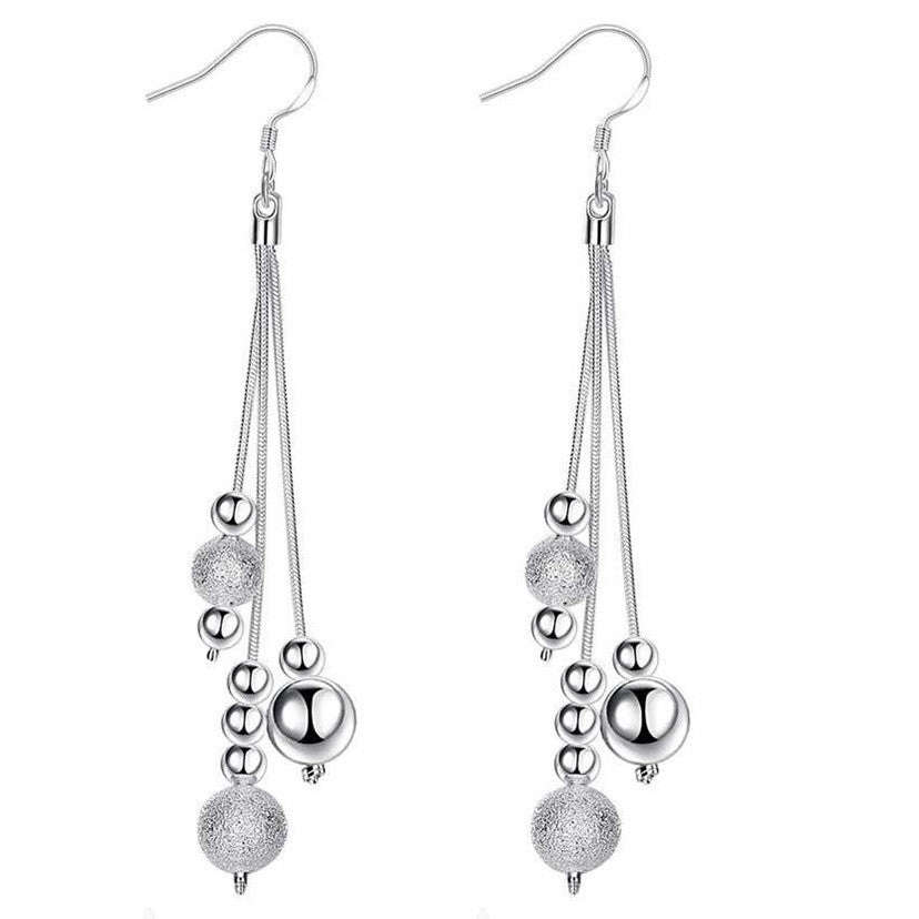 925 Sterling Silver filled Ladies 3 tier design dangle earrings with bead detail