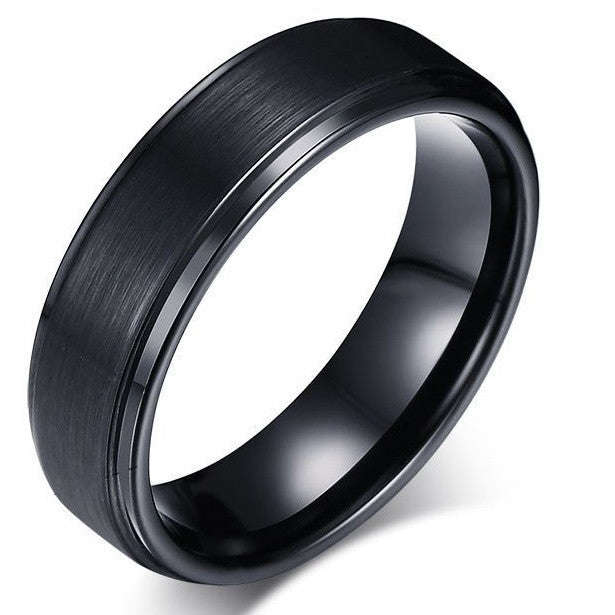 Men's Black Tungsten Carbide Ring with Groove detail - US 10