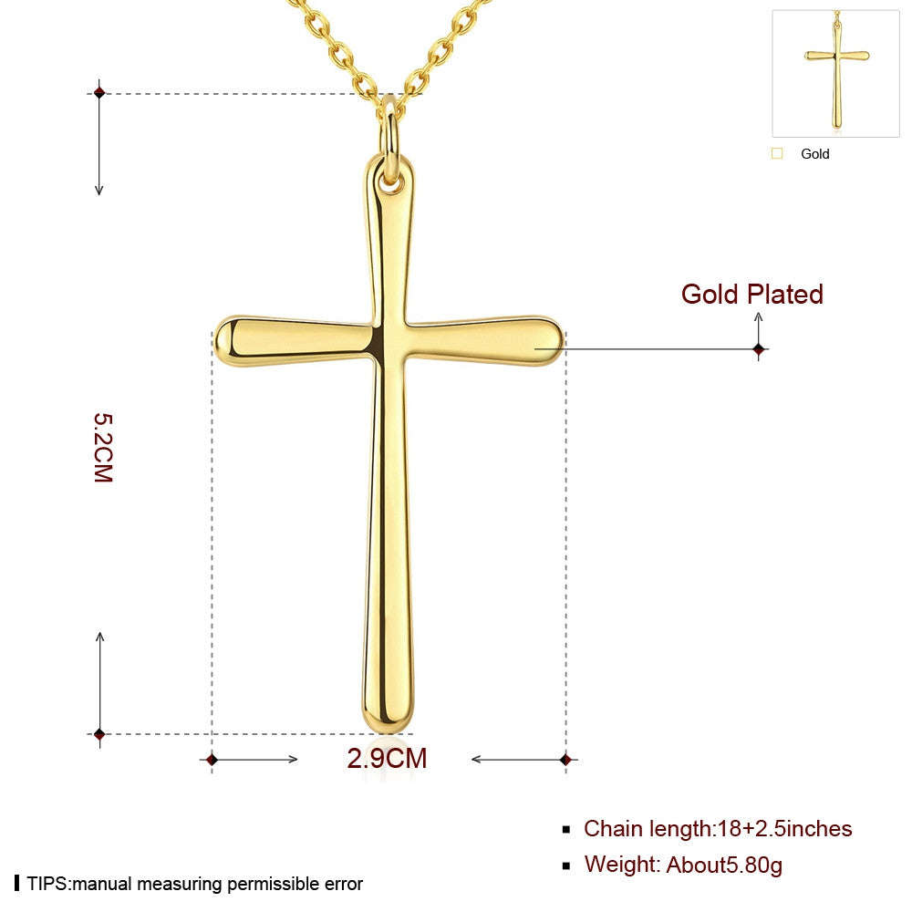 18K RGP in yellow gold, Plain design Cross pendant with FREE chain included