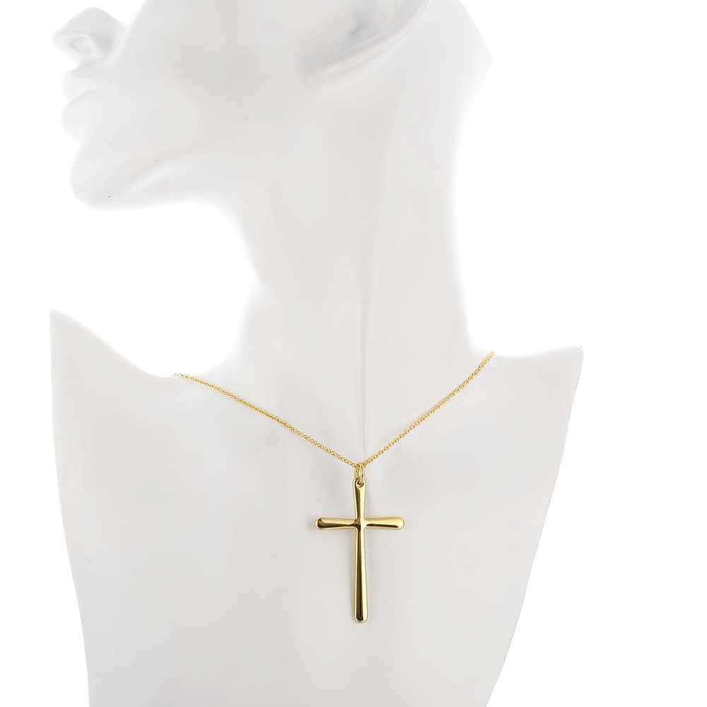 18K RGP in yellow gold, Plain design Cross pendant with FREE chain included