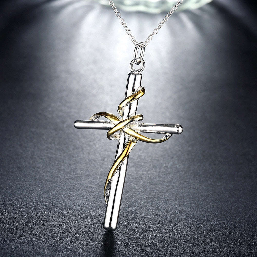 925 Sterling SIlver filled Draped Cross Pendant + Free Chain