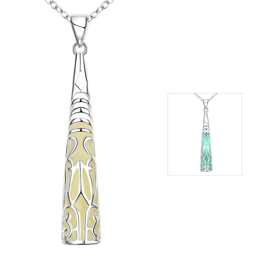 925 Sterling Silver Filled Glow in the dark pendant filigree drop design