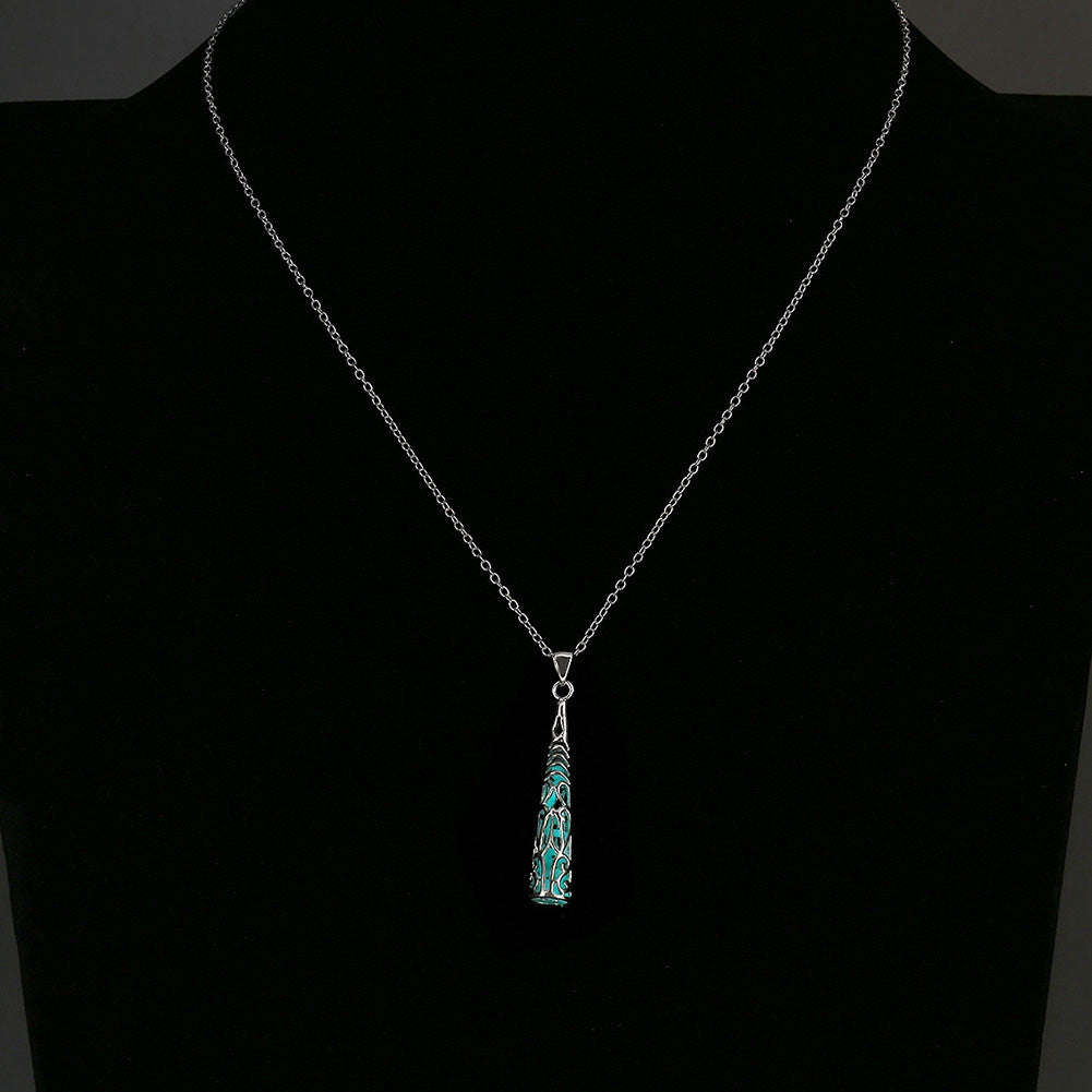 925 Sterling Silver Filled Glow in the dark pendant filigree drop design