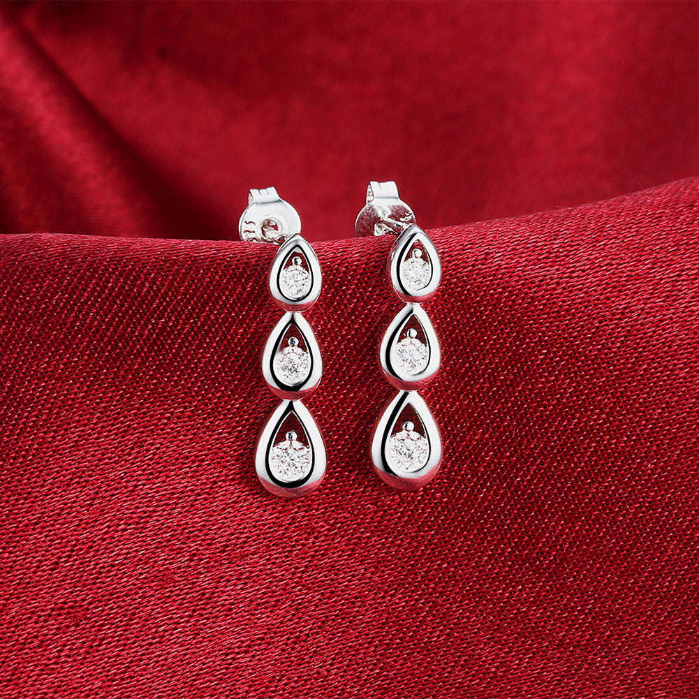 925 Sterling silver filled Ladies layer waterdrop design earrings with crystal detail