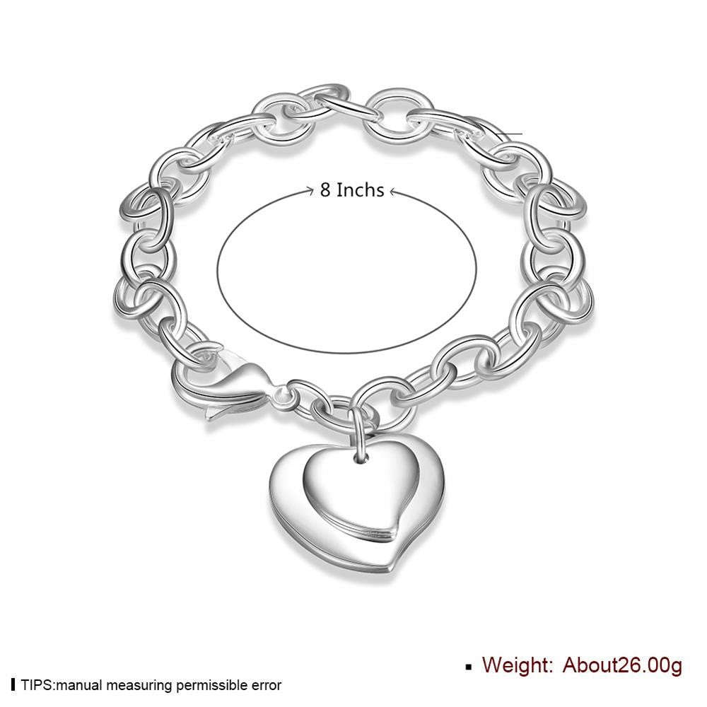 925 sterling silver filled double heart charm bracelet