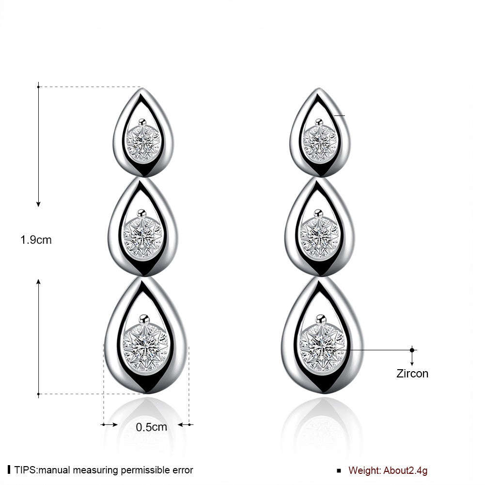 925 Sterling silver filled Ladies layer waterdrop design earrings with crystal detail